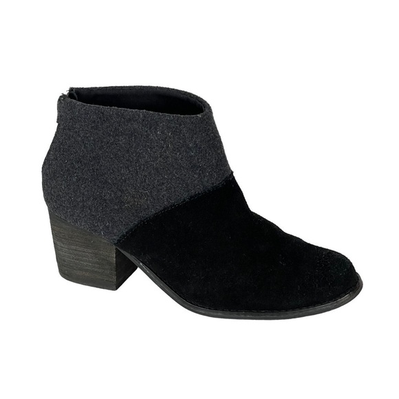 TOMS LEILA 740706 SUEDE FELT COLORBLOCK STACKED HEEL ANKLE BOOTS BOOTIES - Picture 1 of 11